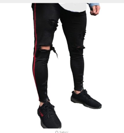 Vaqueros ajustados con rayas laterales rasgadas