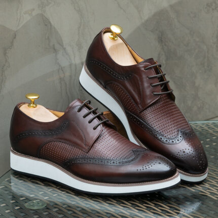 Zapatos Derby informales con punta en punta Zapatos de cuero tejidos de caña baja para hombres