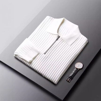 Suéter térmico de manga larga con cremallera de color sólido, versátil, informal, para hombre