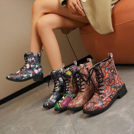 Nuevas botas Martin plataforma con cordones estampada para mujer otoño e invierno