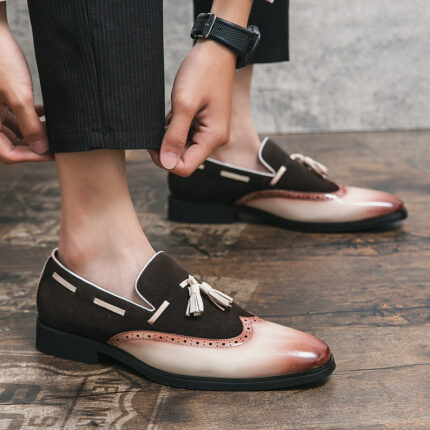 Zapatos de cuero con flecos para hombre Mocasines degradados puntiagudos británicos