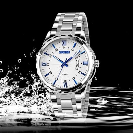 Reloj de cuarzo con calendario resistente al agua y correa de acero para hombre