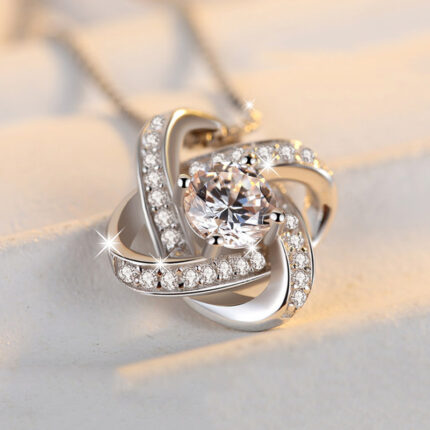 Collar de plata de ley 925 para mujer, collares y collares de mosaico de circonita AAA con corazón para siempre Colgantes Regalo