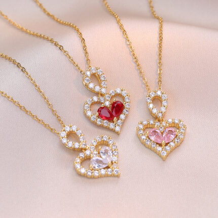 Exquisitos collares con colgantes de corazón de cristal de diamantes de imitación de lujo para mujer, regalos de joyería de fiesta, joyería de moda