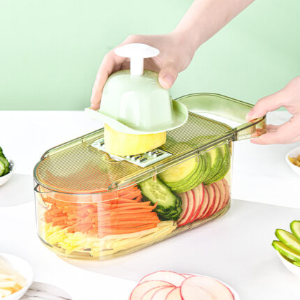 Cortador de verduras transparente multifunción, hoja de acero, rebanador de patatas, triturador de frutas, cuchillas para cortar en cubitos, rallador de queso y zanahoria, picadora, utensilios de cocina