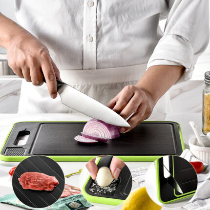 Tabla de cortar de doble cara con función de descongelación, tabla de cortar para cocina, tabla de cortar con afilador de cuchillos