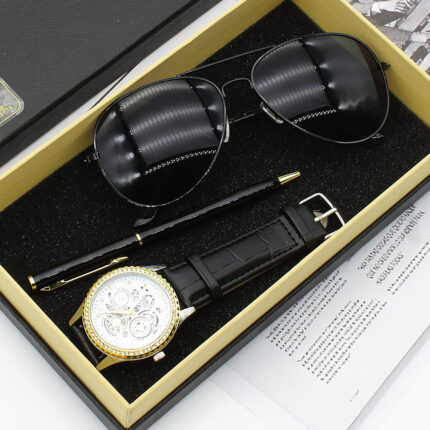 Reloj de cuarzo para hombre, gafas de sol de negocios, gafas de sol, juego de regalo con bolígrafo