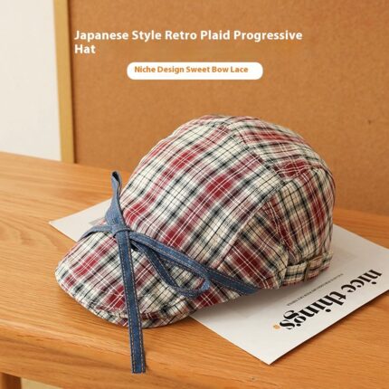 Sombreros a cuadros con lazo para niñas, estilo japonés, Retro